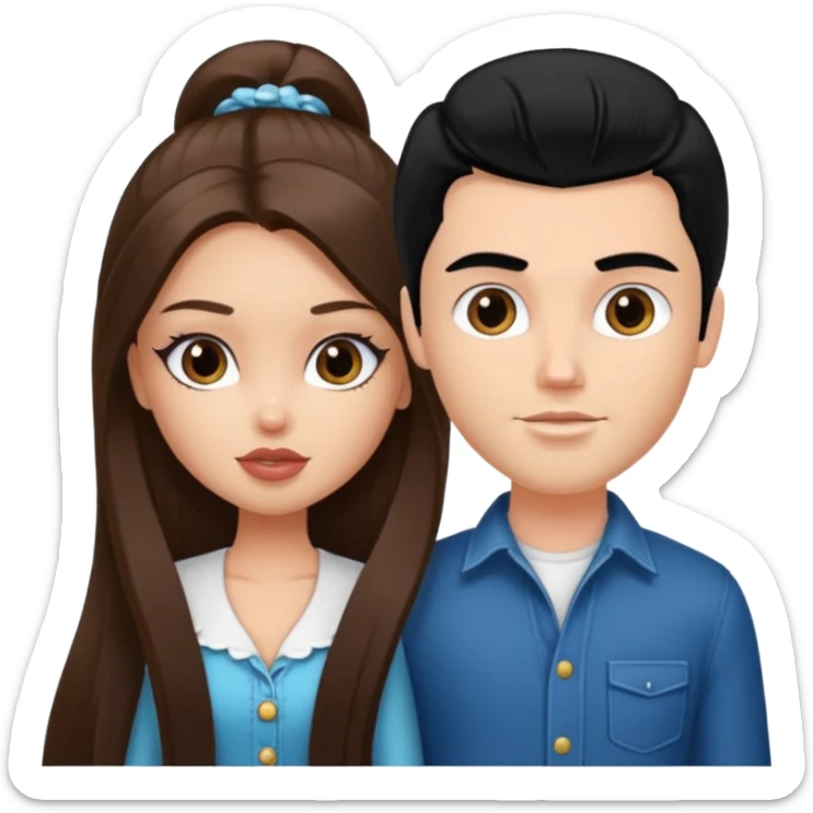 a pretty fair bratz girl with long brown hair and handsome white man with black hair sticker