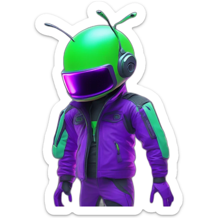Ants 3D color lemon green and purple neon streetwear cybertech smart Futuristic cyber AR/VR point from him up doing a moonwalker sticker