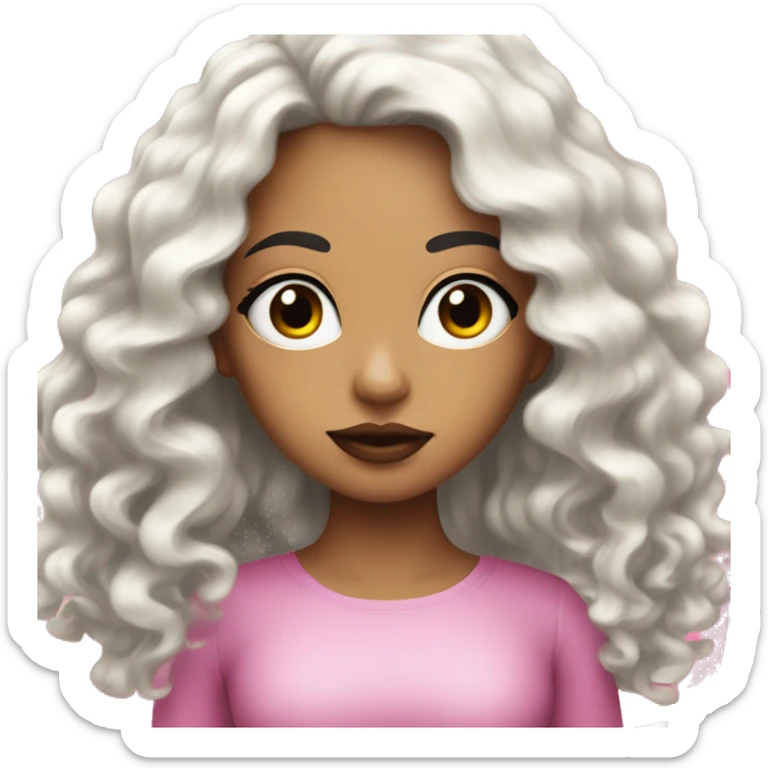 White latin girl with with pink big lips, long curly black hair  sticker