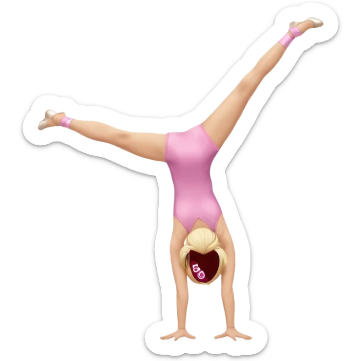 pink dancer-gymnast child with blonde hair, no skirt on leotard, doing a one-handed handstand sticker