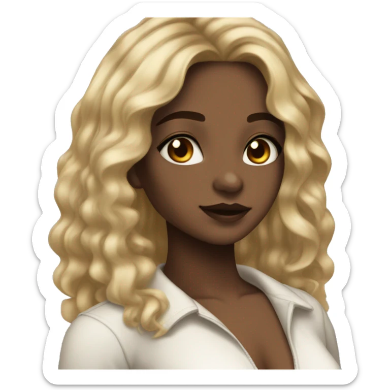 girl with light skin hazel eyes wavy black hair chest and up sticker