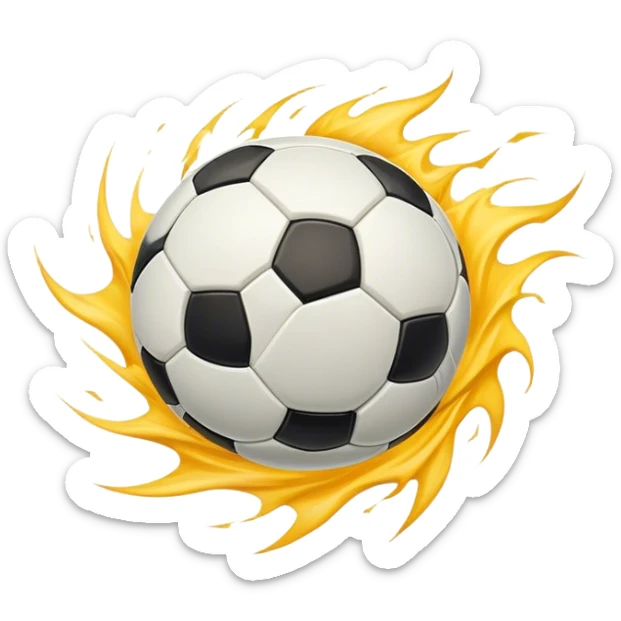 Cinematic Realistic image of a soccer ball soaring through the air, capturing dynamic motion and finely detailed textures with a dramatic, high-energy lighting that evokes the thrill of the game sticker