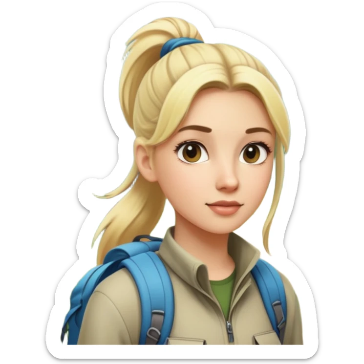 blonde girl with high pony tail hiking in the woods sticker