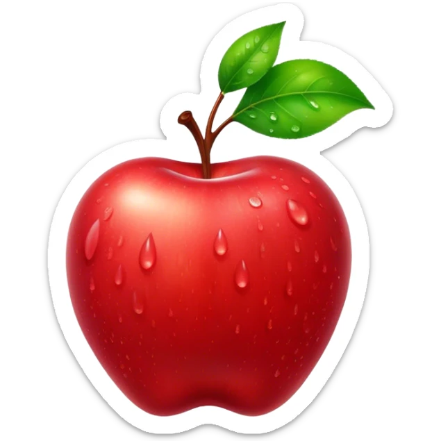 Cinematic Realistic Apple Emoji, Fresh and vibrant, with a crisp, red skin glistening with droplets of water. The smooth, shiny surface catches the light, while the green stem adds a natural touch. Soft glowing outline, capturing the essence of health, sweetness, and freshness in a crisp apple! sticker