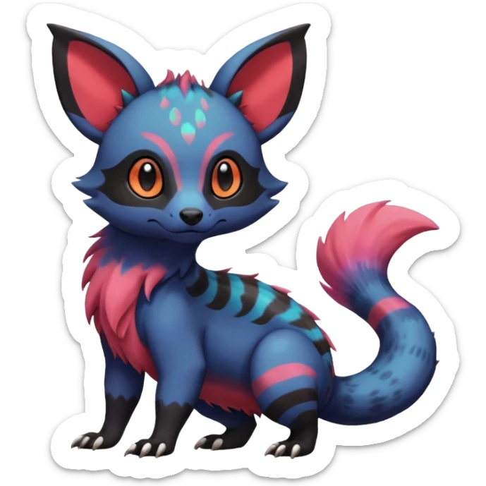 Rare exotic cute epic aesthetic colorful Salandit-Eevee-Civet-species-Fakemon-hybrid-creature, with markings, full body sticker