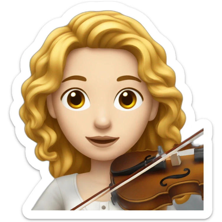 A female with white skin and with long wavy brown hair plays violin sticker