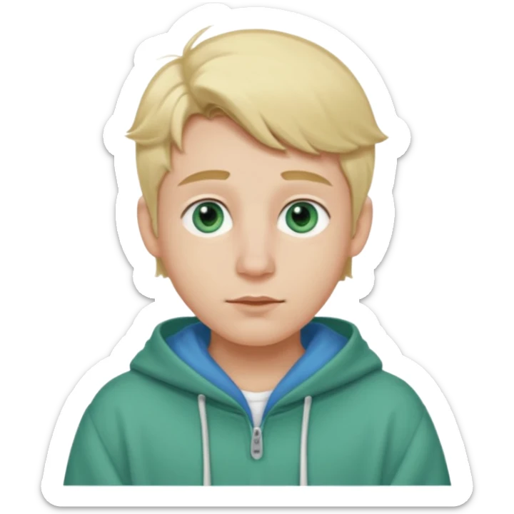 Haz un emoji con estas características: Hombre
Ojos Azules verdosos
Nariz bonita 
Labios medio gordos peor no mucho
Orejas bonitas
Rubio
Ropa Oversize sticker