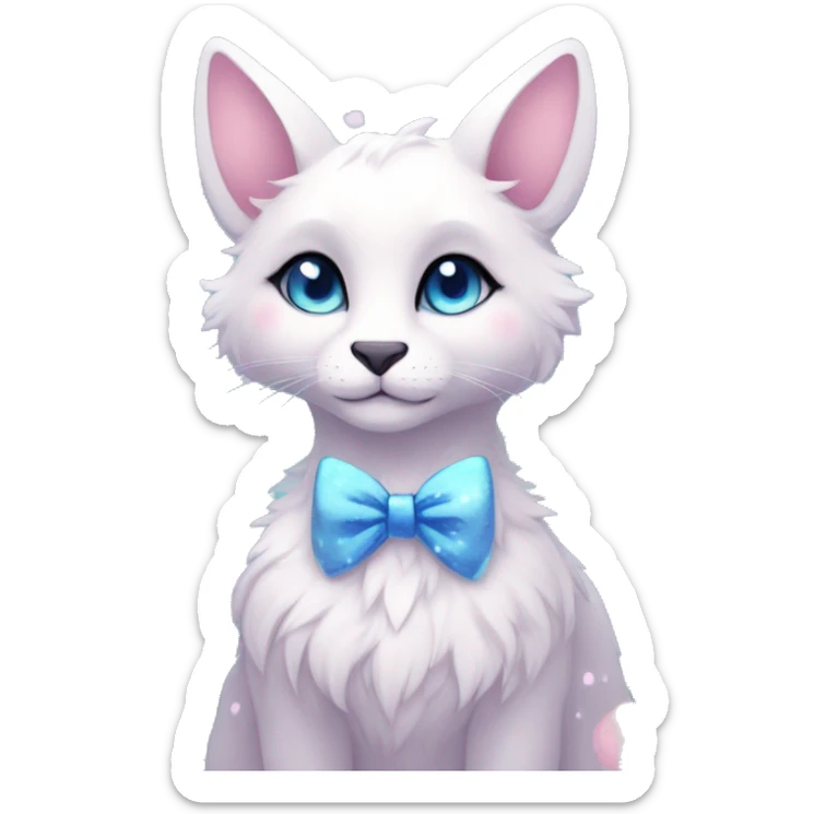 Anthro Cute Cool Pastel Kawaii gorgeous sparkly ethereal fantasy animal creature with blue eyes furry sona with flowers and bow tie beautiful aesthetic sticker