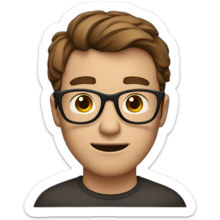Create an emoji of a very enthousiastic guy with brown hair, a broader jaw line and glasses. crying sticker