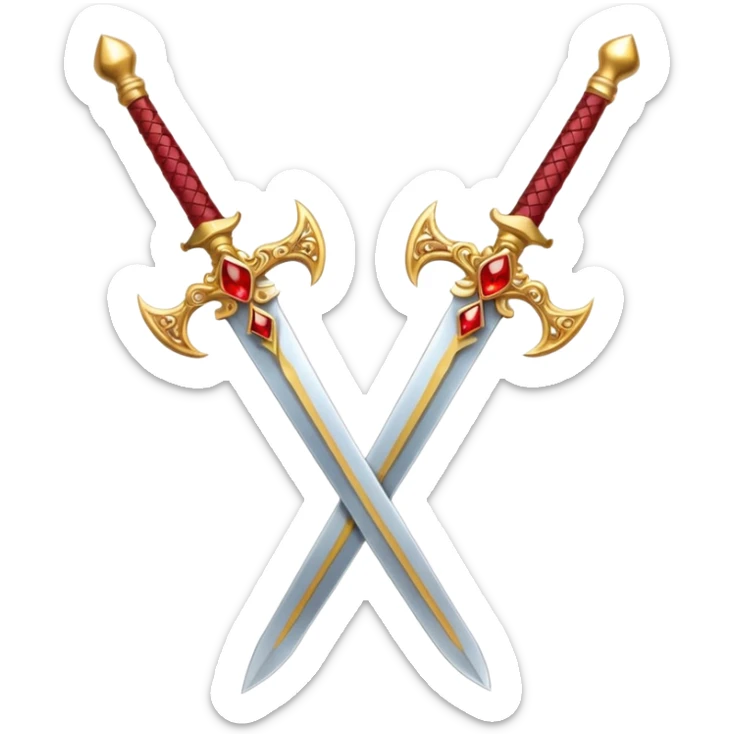 Two Golden royal swords with red gems sticker