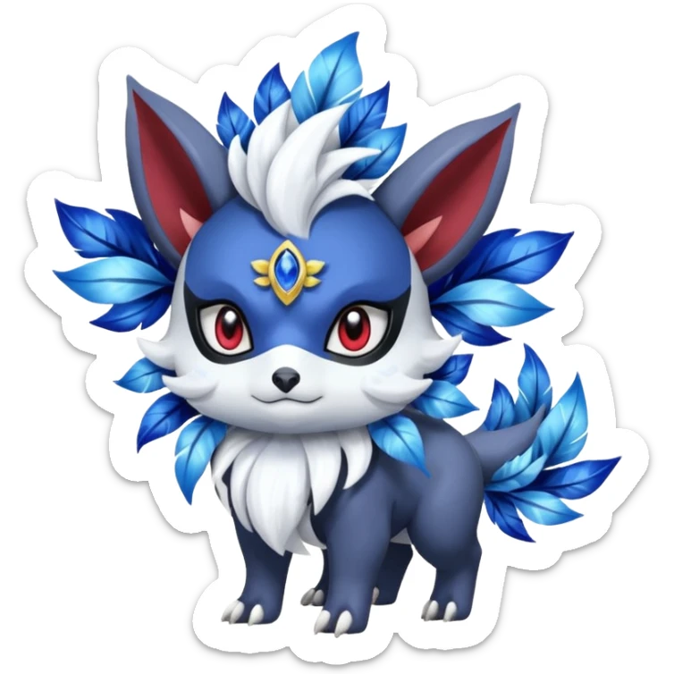 Floral Feathery Ball-Masked Absol-Shinx-Nidorina-Amaura-Alolan-Vulpix-Dialga-fusion adorned with Sapphire jewelries sticker