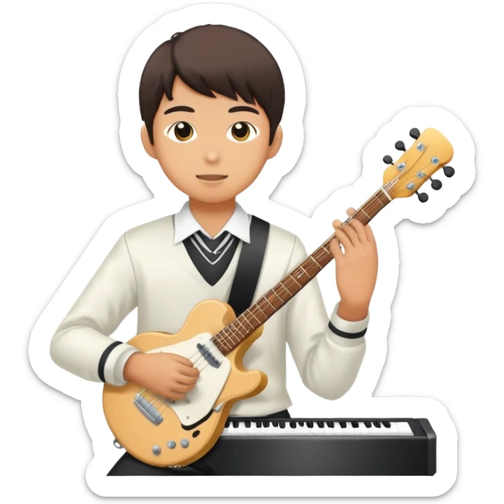 Japanese high school boy performing in a band at school cultural festival sticker