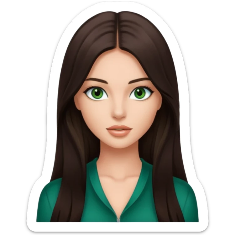 victoria’s secret model with long dark brown straight hair, dark green eyes  sticker