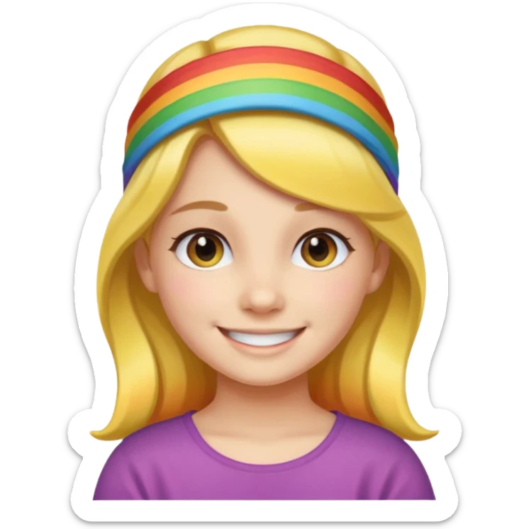 Girl wearing cloth rainbow headband and smile sticker