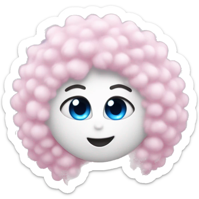 White gumy with fluffy hair and blue eyes sending pink heart from a kiss sticker