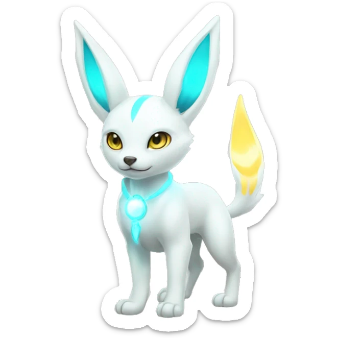 Shiny White Angelic Electric Albino Umbreon. cyan eyes and cyan markings. Golden Anubis-rings. full body sticker