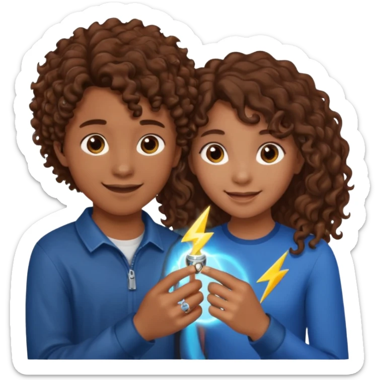 a 15 year old girl with brown curly hair but she has lightnings in it with a brown haired boy who gave her a promise ring sticker