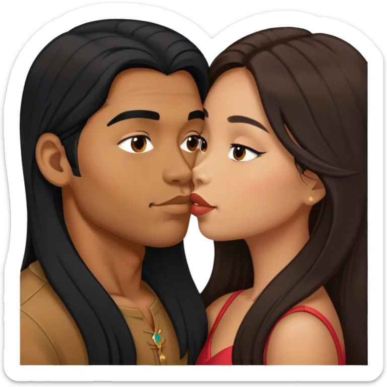 Caramel brown Guy with long black hair kissing brown hair Filipina sticker