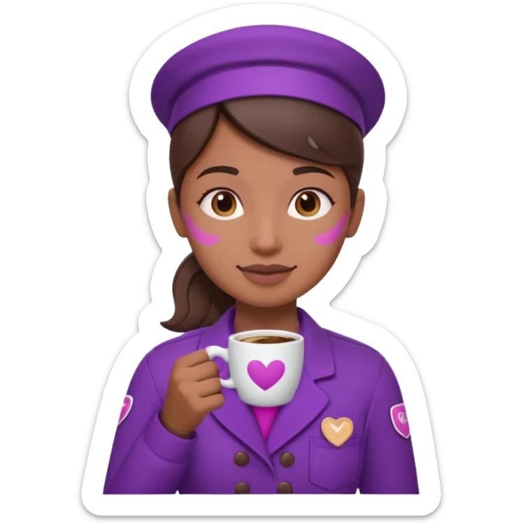 Create 3D minimalist emoji in the style of Coffee Lover — a coffee shop and roastery brand.
Style: cozy, warm.
Colors — purple-pink range.
barista with coffee
on the form it says Coffee Lover sticker