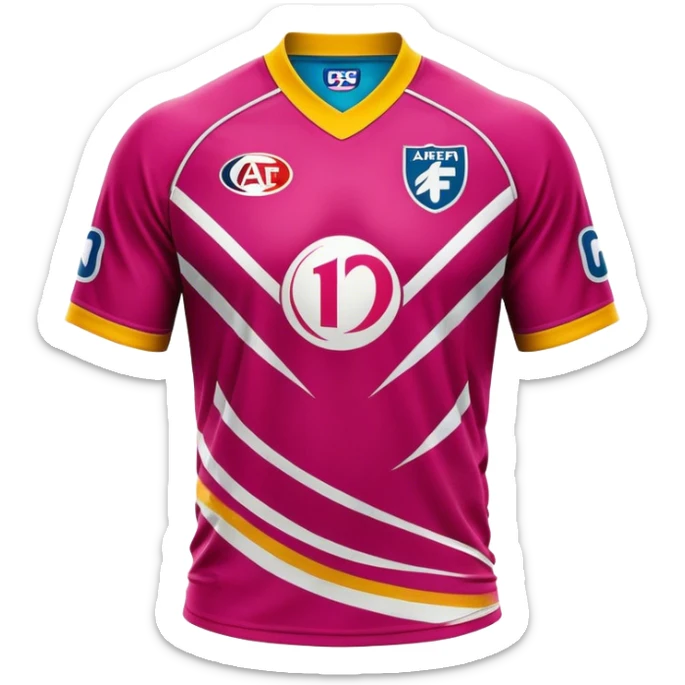 Cinematic Realistic image of an AFL jersey rendered in vibrant team colors with detailed fabric textures and dynamic creases, illuminated by bold, stadium lighting that accentuates its sporty character sticker