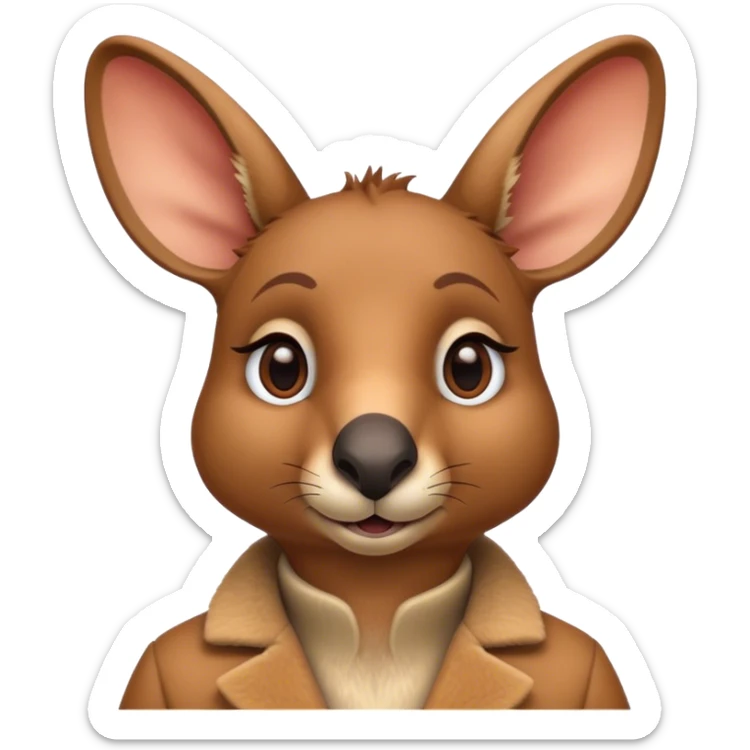Cinematic Realistic Noble Kangaroo Portrait Emoji, Poised and dignified, with a strong, athletic build and a detailed, tawny coat rendered in natural fur texture, a distinctly elongated face with alert, expressive eyes and a subtle snout, high shine, intelligent and resolute, styled with an air of outback authority, focused and attentive, soft glowing outline, capturing the essence of a watchful and confident kangaroo that appears ready to bound out of the screen with effortless power! sticker