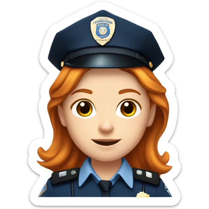 face of ginger girl police officer teen cute blue uniform  policia badge brown eyes sticker