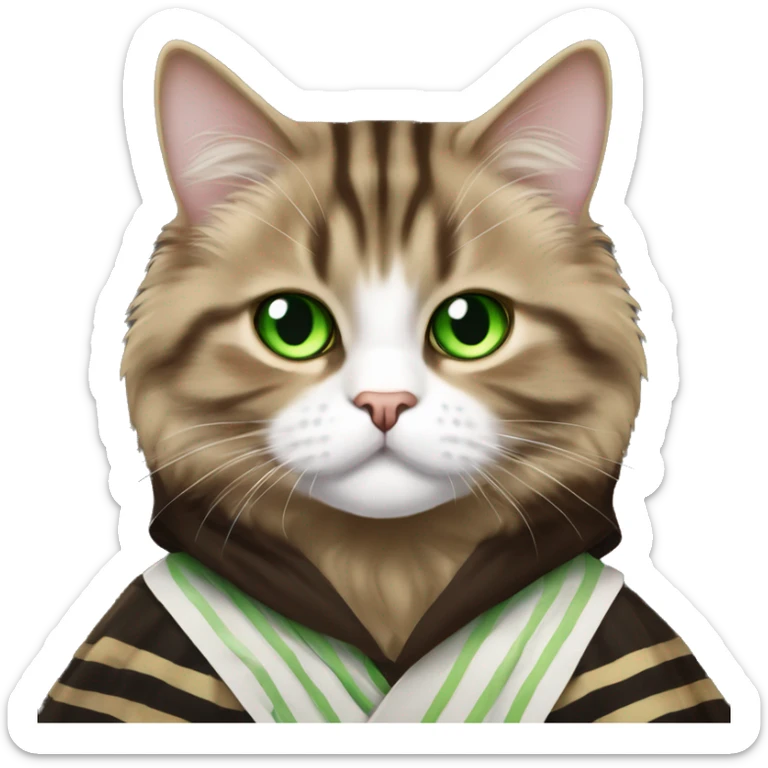 Brown and black striped Siberian cat with green eyes dressed as obi wan kenobi  sticker