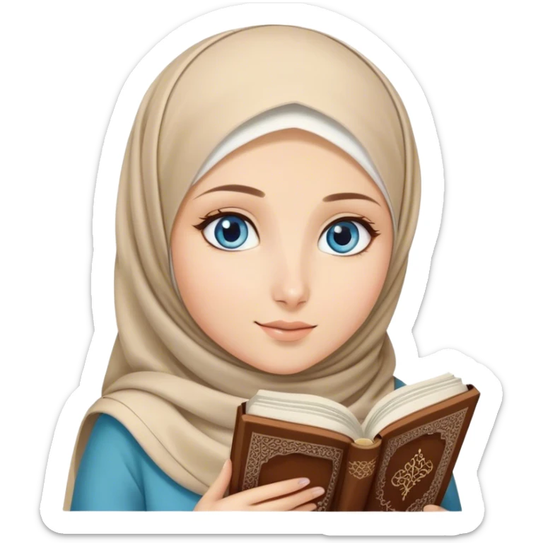 Turkish blonde hearty Hijabi girl with blue eyes and beautiful finish reading quran sticker
