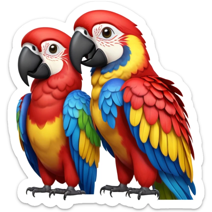 cinematic-macaw-realistic-full-body-standing-emoji,-vibrant-feathers-glowing-with-rich-reds,-blues,-and-yellows,-head-tilted-dramatically,-curved-black-beak-gleaming,-piercing-dark-eyes-exuding-confidence,-simplified-yet-realistic-focused sticker