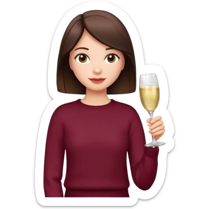 Brunette  with her back turned in burgundy sweater with glass of champagne in her hand  sticker