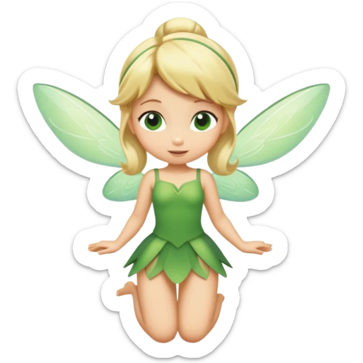 minimal Tinkerbell fairy with green dress and blonde hair, tiny wings, extremely simple sticker