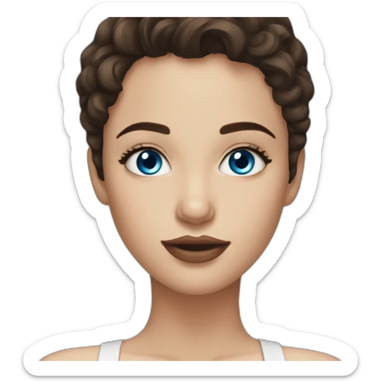 beautiful girl, blue eyes, short dark brown wavy hair, small lips sticker