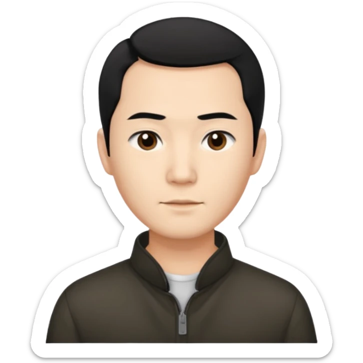 Create an emoji-style image of an Asian man with a middle-part hairstyle and a receding hairline. sticker