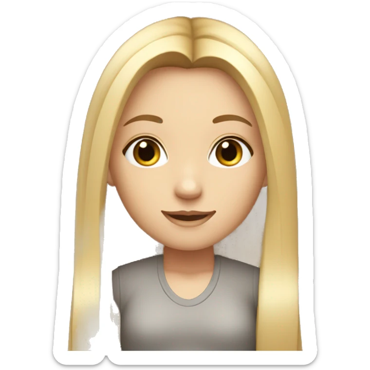 a girl with long straight blond hair with gray eyes and a lotus sticker