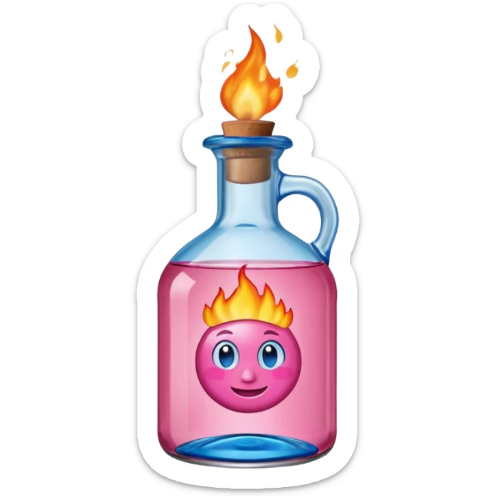 bottle of oil blue top pink outside with logo that says Diddy oil with fire emoji sticker