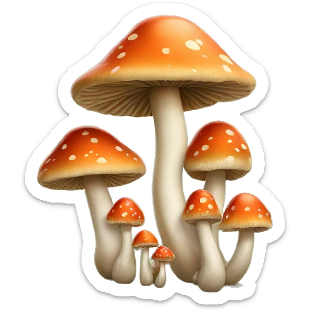 a family of majestic mushrooms walking in the nature sticker