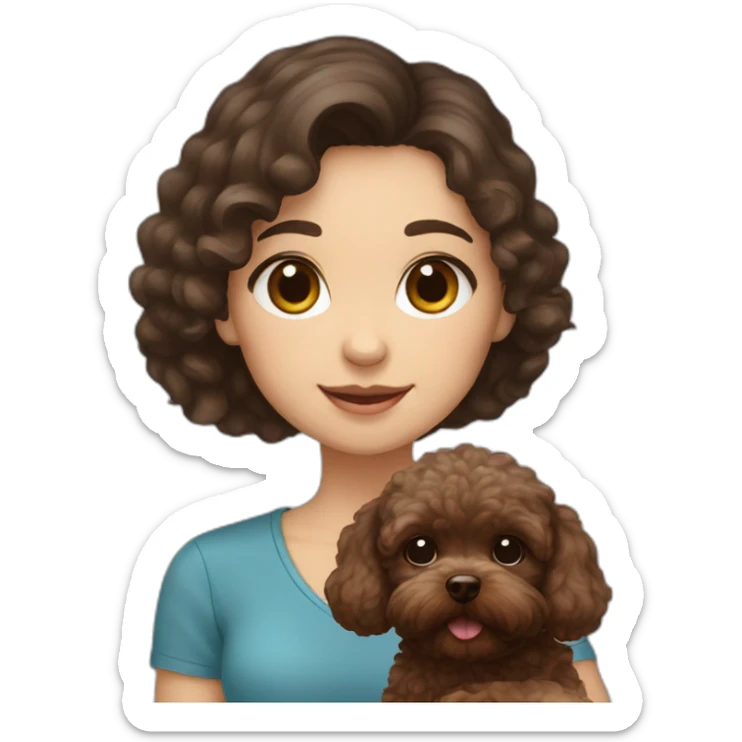 girl Ukrainian dark hair holding brown maltipoo sticker