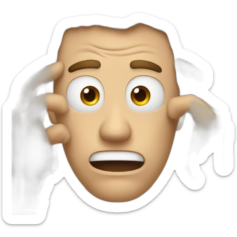 A man that is very angry and want to cry. His hands are between his hairs and want to pull his hairs sticker