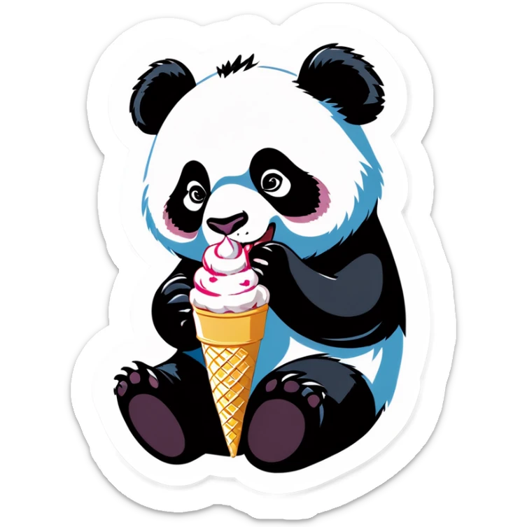 Panda eating ice cream sticker