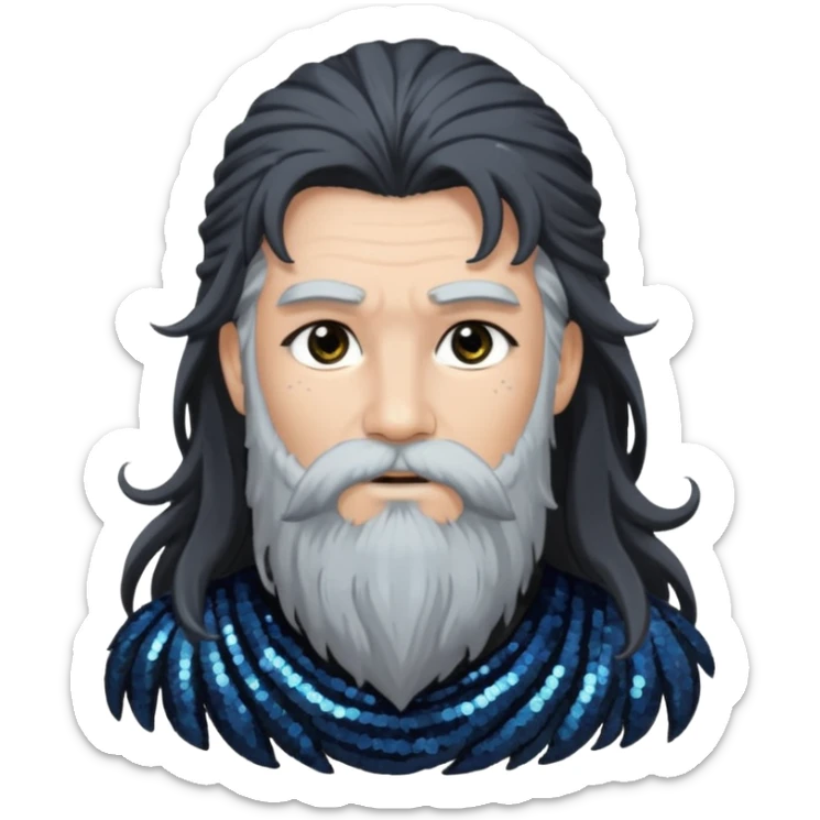 Boreas, God of North Wind from Gods and Goddesses with long black shaggy hair, dark gray sequin outfit sticker
