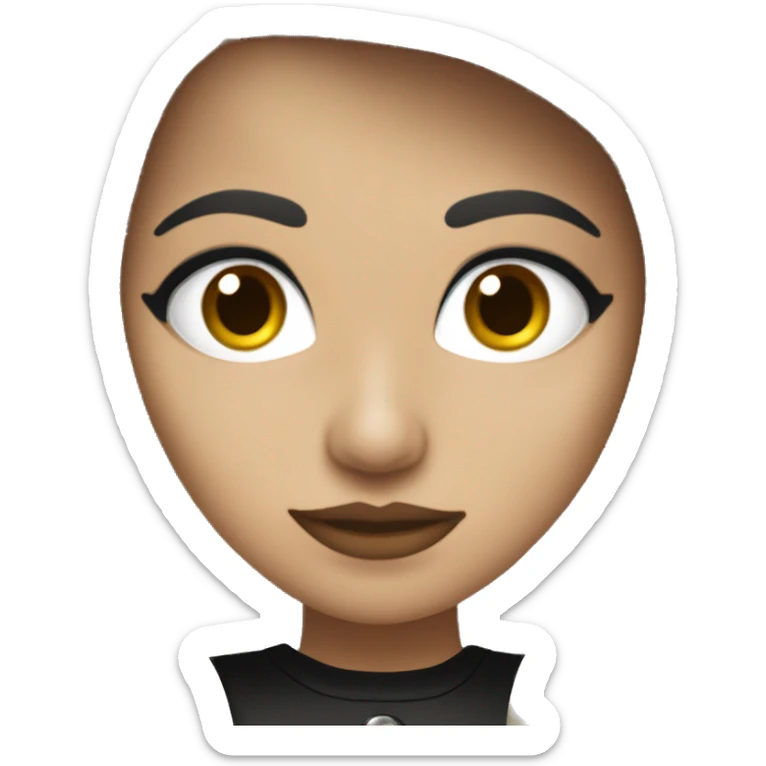 Mujer, blanca, ojos marrones pelo suelto y de color negro y una estética metalera  sticker