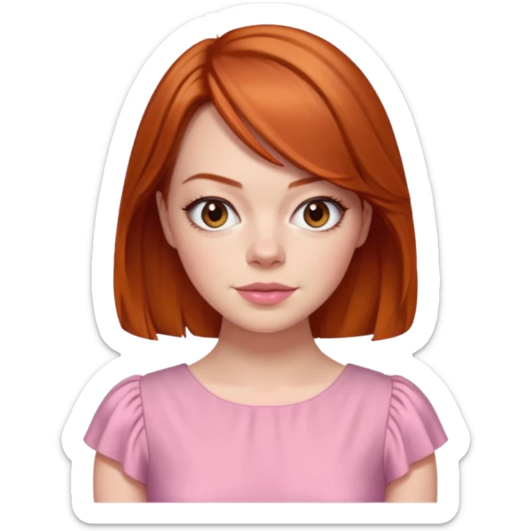 Emma Stone, orange brown hair, pink dress sticker