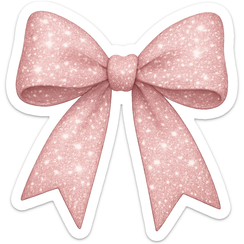 girly sparkling hair ribbon, pink color, no background, shiny and cute sticker