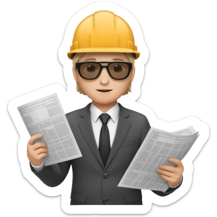 mach mir einen Trader der an der börse handelt mit anzug und einem bauarbieter helm und einem bauplan in der hand sticker