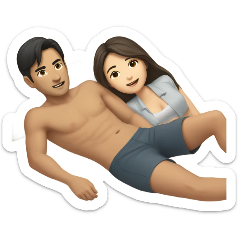asian girl laying on the beach with brown haired boyfriend  sticker