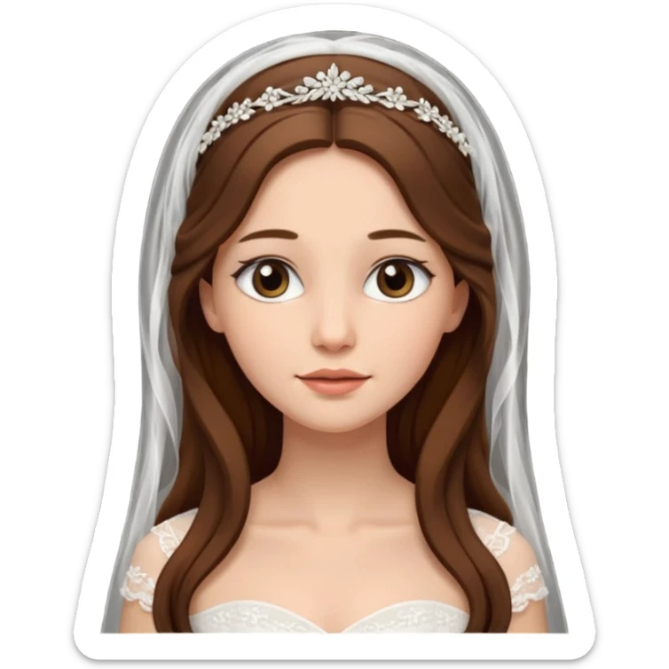 Blonde skin bride with a long veil with brown hair with a chin on her face sticker
