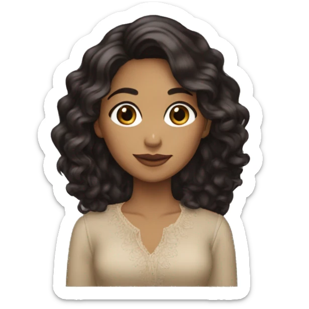 girl latina wavy long hair black dark brown almond covered blouse eyes sticker