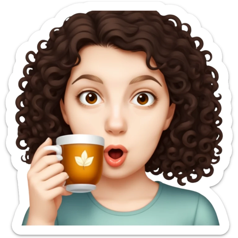 Curly haired girl drinking tea sticker