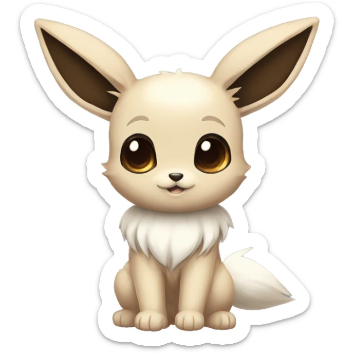 Kawaii Pale Shiny Eevee with dark brown long emo hair covering her eyes Full Body sticker
