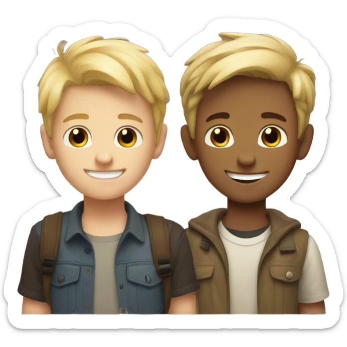 smiling boys with blonde hair give boy brown hair sticker